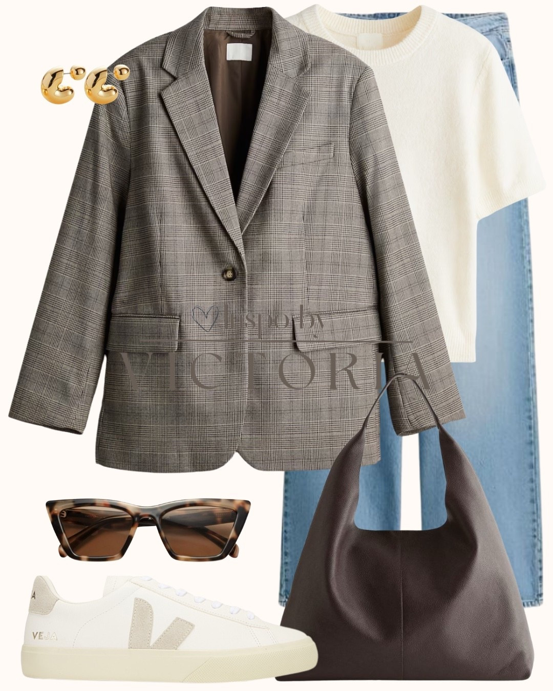 Effortless chic for everyday ✨ 

Pair a classic plaid blazer with relaxed denim, a soft knit tee, and clean white sneakers for the perfect mix of polished + casual. Add bold sunnies, gold hoops, and a sleek leather bag to tie it all together🤎#BlazerOutfit #LTKfall #NeutralWardrobe

#LTKItBag #LTKStyleTip #LTKSeasonal