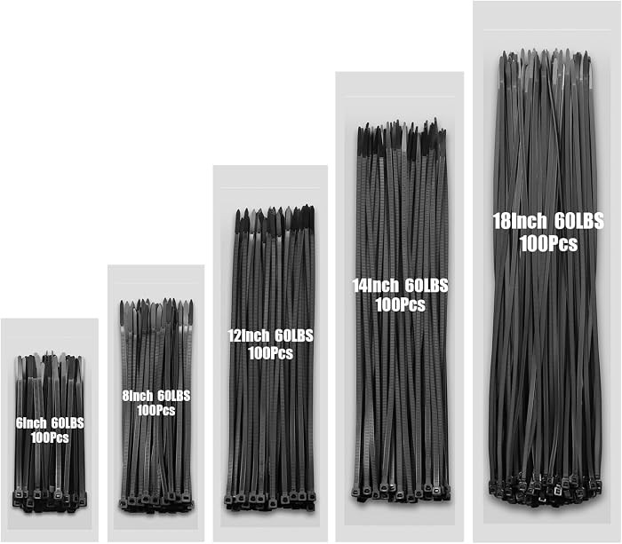 Zip Ties Assorted Size,6+8+12+14+18 Inch,60 LBS 500PCS Tensile Strength Heavy Duty Cable Wire Tie... | Amazon (US)