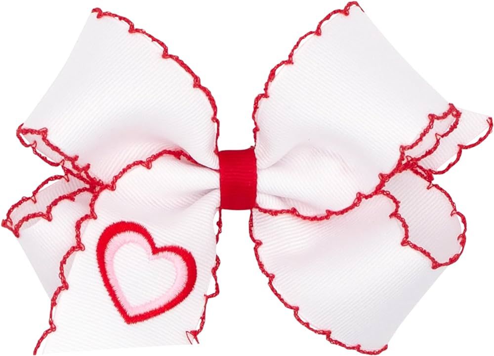 Wee Ones Girls' Valentine's Day Heart Embroidered Grosgrain Hair Bow with Moonstitch Edge on a We... | Amazon (US)