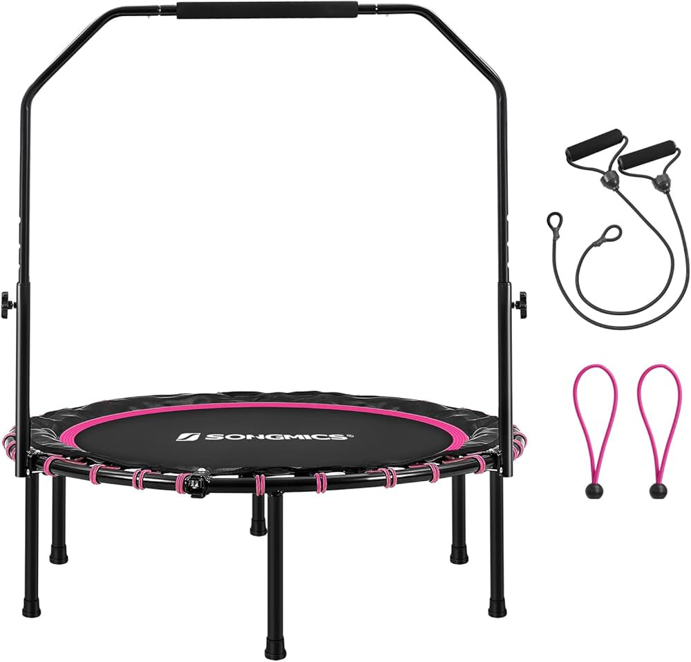 SONGMICS 40 Inches Mini Fitness Trampoline, Fitness Rebounder with Adjustable Handrail, Foldable ... | Amazon (US)