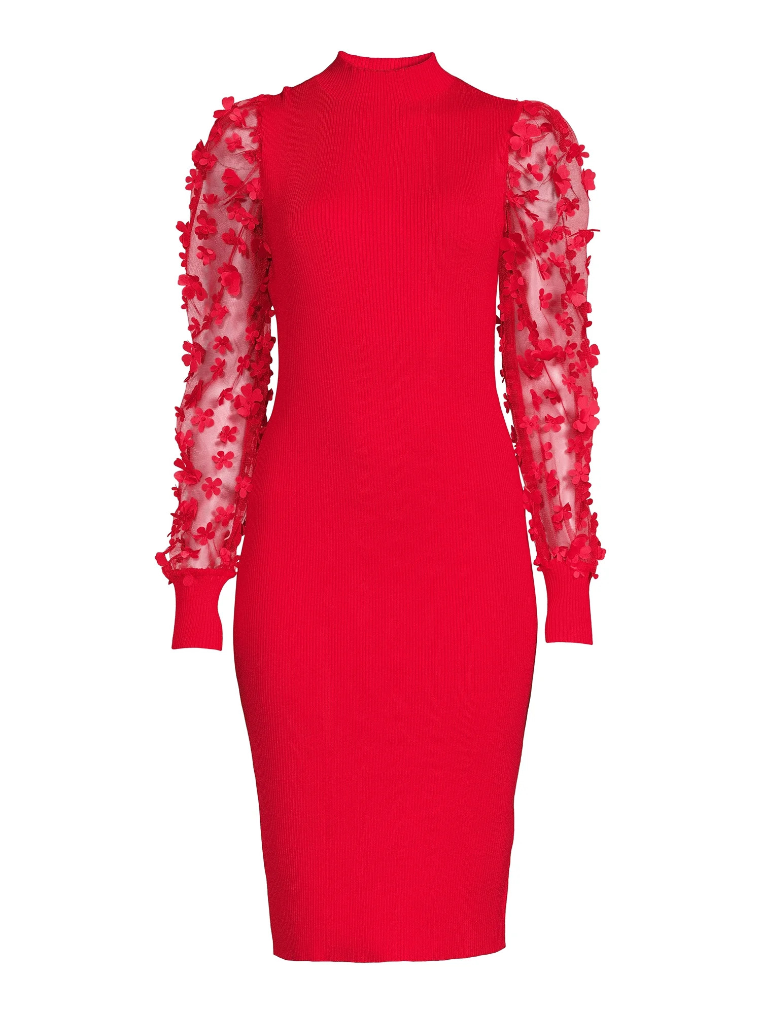 No Boundaries Juniors' Funnel Neck Midi Dress with Sheer Sleeves - Walmart.com | Walmart (US)