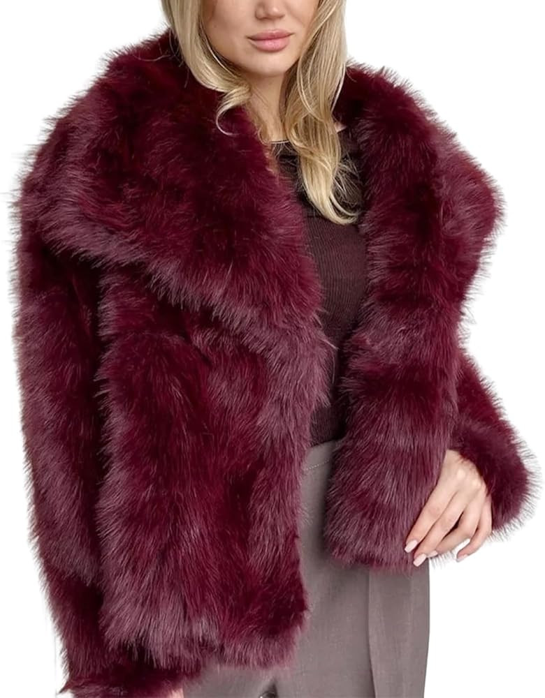 Gihuo Women's Faux Fur Jacket Winter Long Sleeve Fluffy Lapel Furry Shaggy Jacket Coat | Amazon (US)