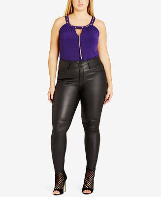 City Chic Trendy Plus Size Faux-Leather Skinny Pants | Macys (US)