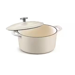 Gourmet 5.5 qt. Round Enameled Cast Iron Dutch Oven in Matte White with Lid | The Home Depot