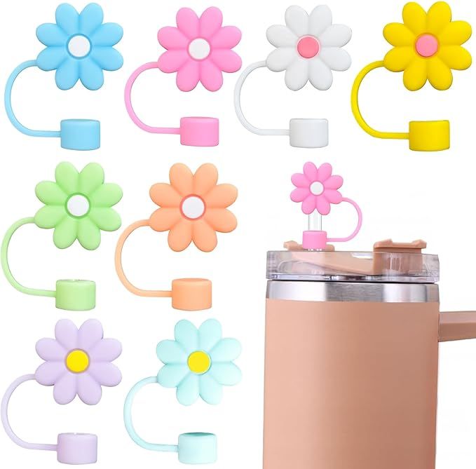 Straw Covers Cap Fit for Stanley Cup, 8Pcs Silicone Flower Straw Toppers Compatible for Stanley 3... | Amazon (US)