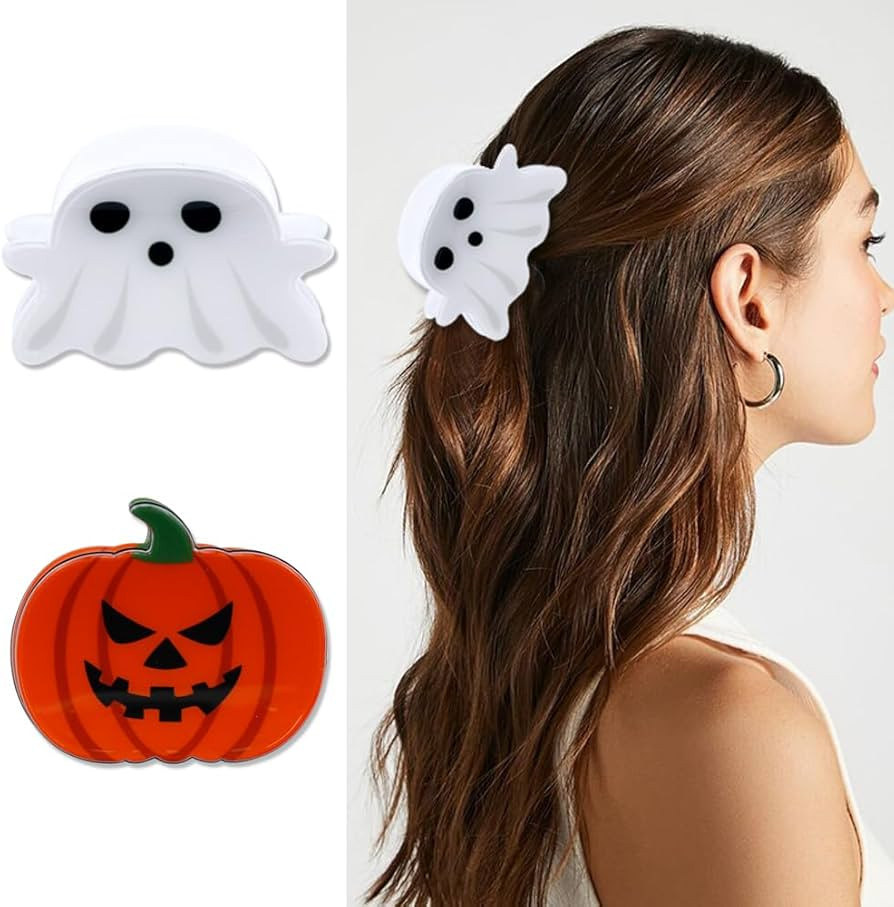 Halloween Hair Clips 2Pcs Terrible White Ghost Pumpkin Head Small Hair Clips for Women Claw Clips... | Amazon (US)