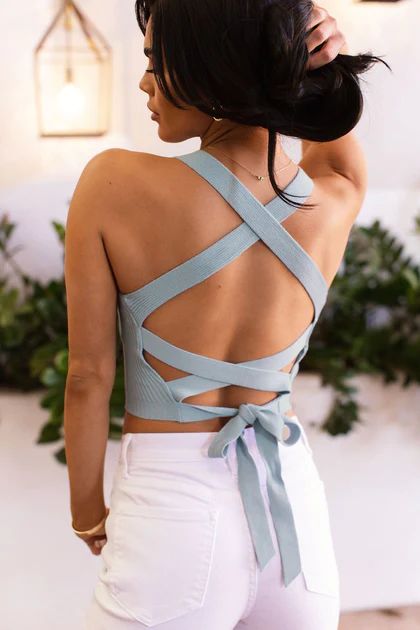 Lilo Dusty Mint Tie-Back Crop Top | Shop Priceless