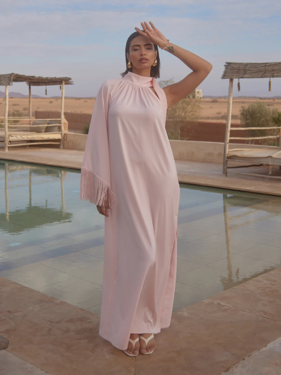 Cora Fringed Maxi Dress - Blush | Pretty Lavish (UK)