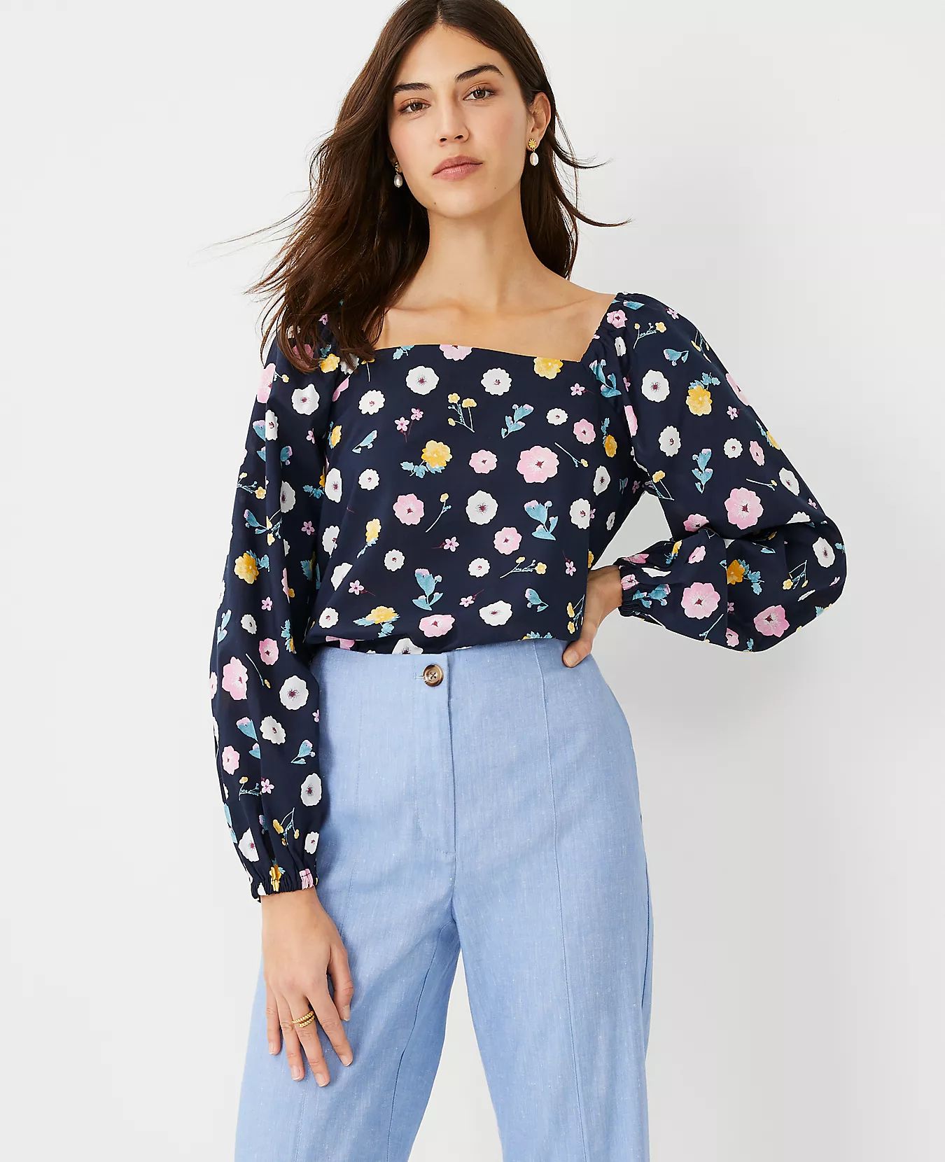 Floral Square Neck Puff Sleeve Top | Ann Taylor | Ann Taylor (US)