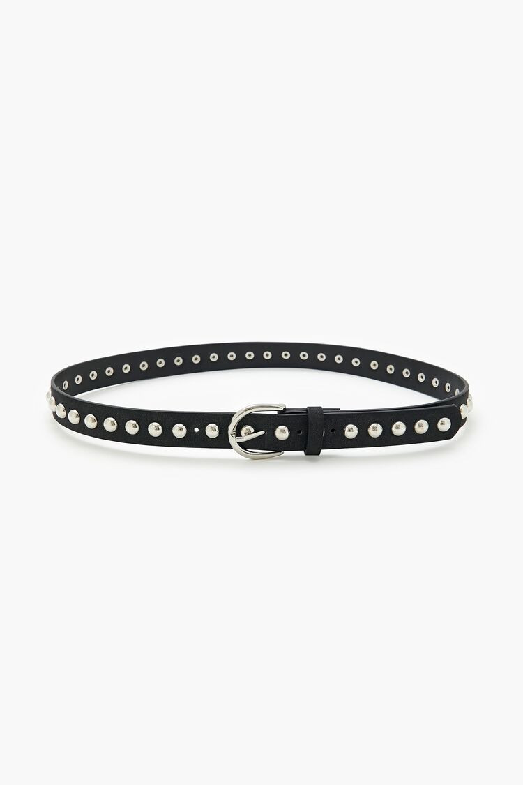 Studded Faux Leather Belt in Black/Silver, S/M | Forever 21