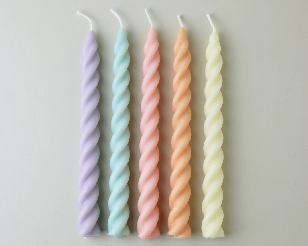 Set of 5 Beeswax & Soy Blend Twist Candles / Taper Candles Seascape, Pastel Pink, Nude Lilac, Jus... | Etsy (US)