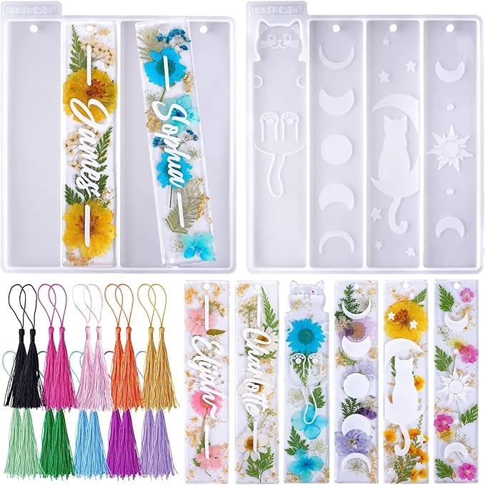 LET'S RESIN Bookmark Resin Molds Silicone 1.5'' Wide, Blank and Cat Moon Pattern Silicone Bookmar... | Amazon (US)