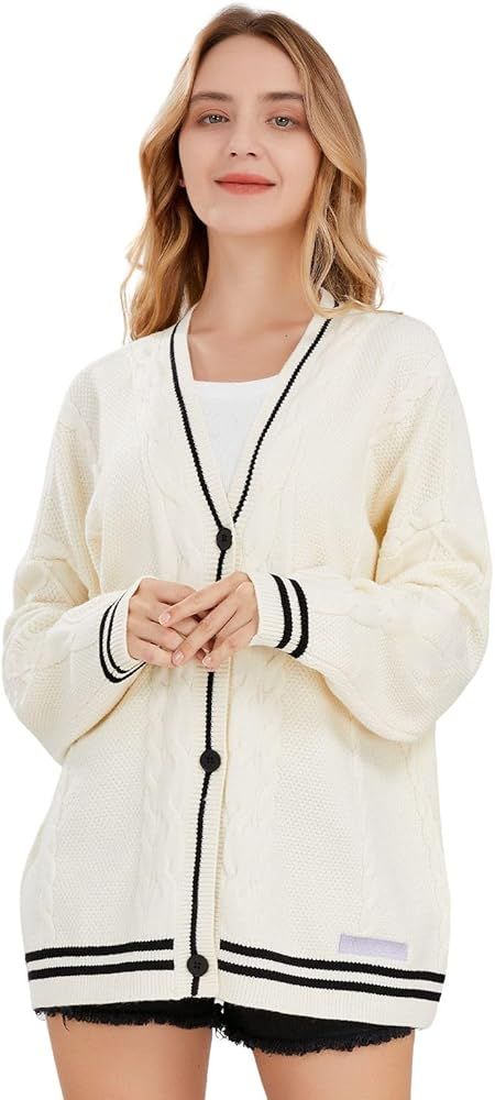 ebossy Women's Open Front Stars Embroideried Cable Knit Cardigans Button Down Sweater Outwear | Amazon (US)