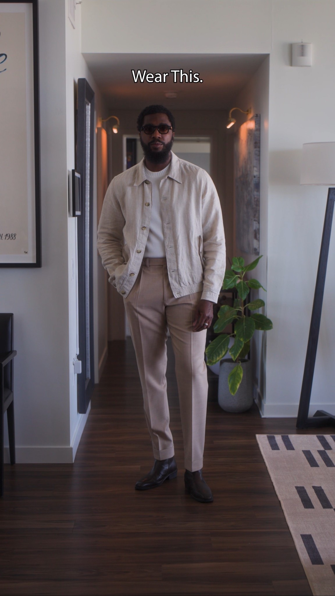 Fall outfit with a pair of trousers, boots, and a sweater.

#LTKMens