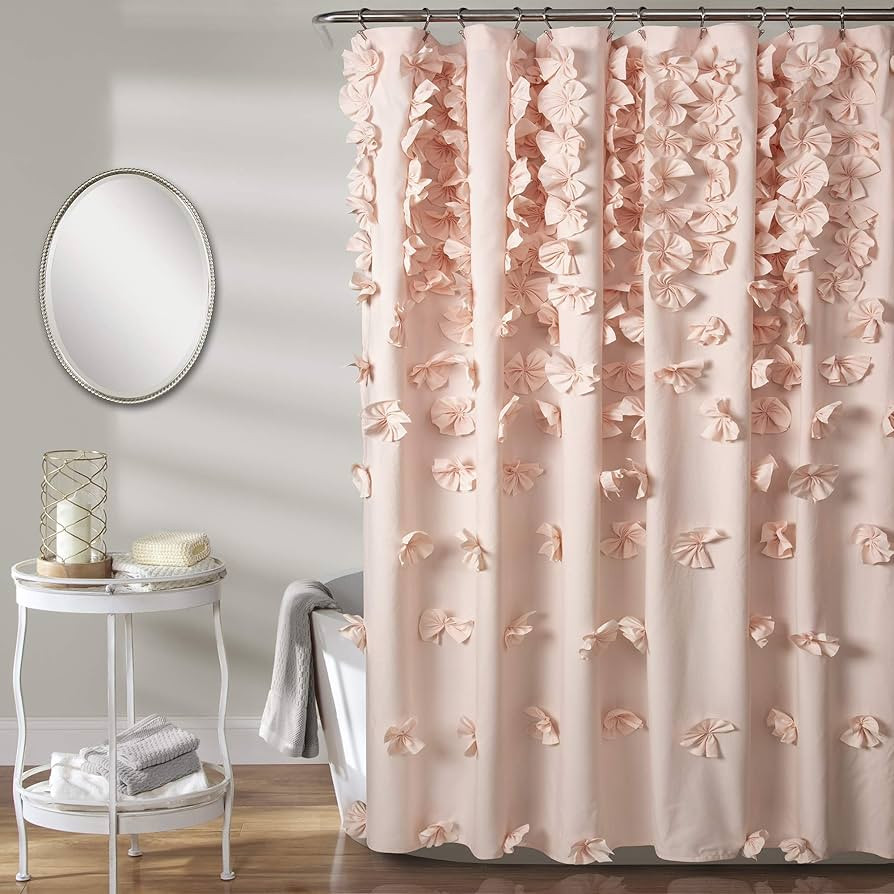 Lush Decor Riley Shower Curtain, 72" W x 72" L, Blush - Bathroom Curtain - Coquette Decor - Bow S... | Amazon (US)