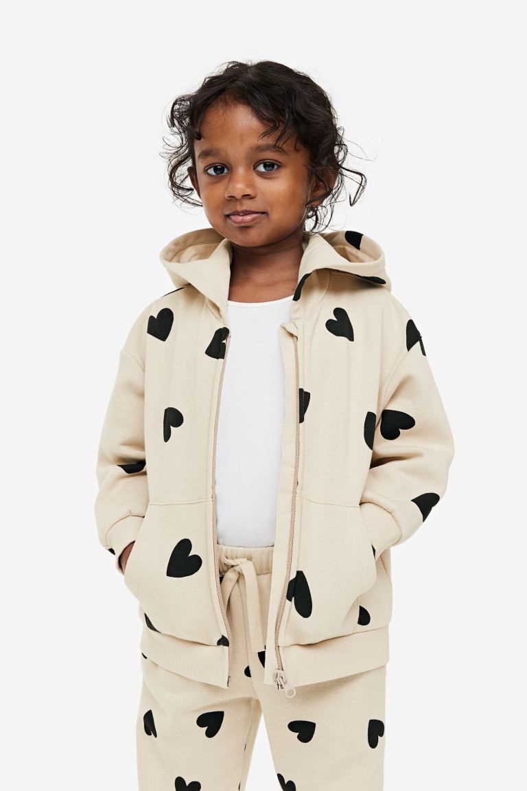 Hooded Jacket - Light beige/hearts - Kids | H&M US | H&M (US + CA)