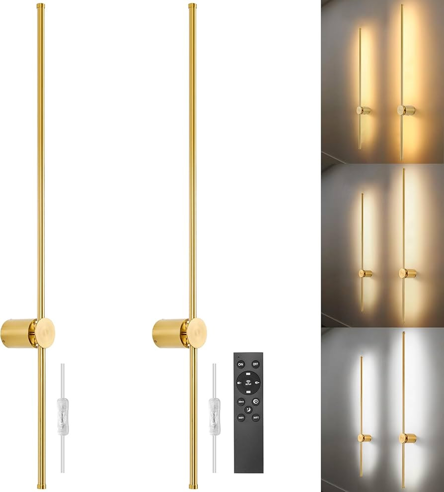 Wall Sconces Set of Two with Remote, Stepless Colors 3000K-6500K & Stepless Dimming, Hardwire or ... | Amazon (US)