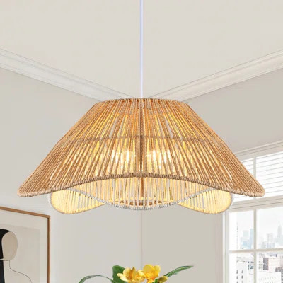 Doiker 3 - Light Boho Hand-Woven Natural Rattan Pendant Light for Kitchen Island Dining Room Living Room Entryway Hallway Foyer | Wayfair North America