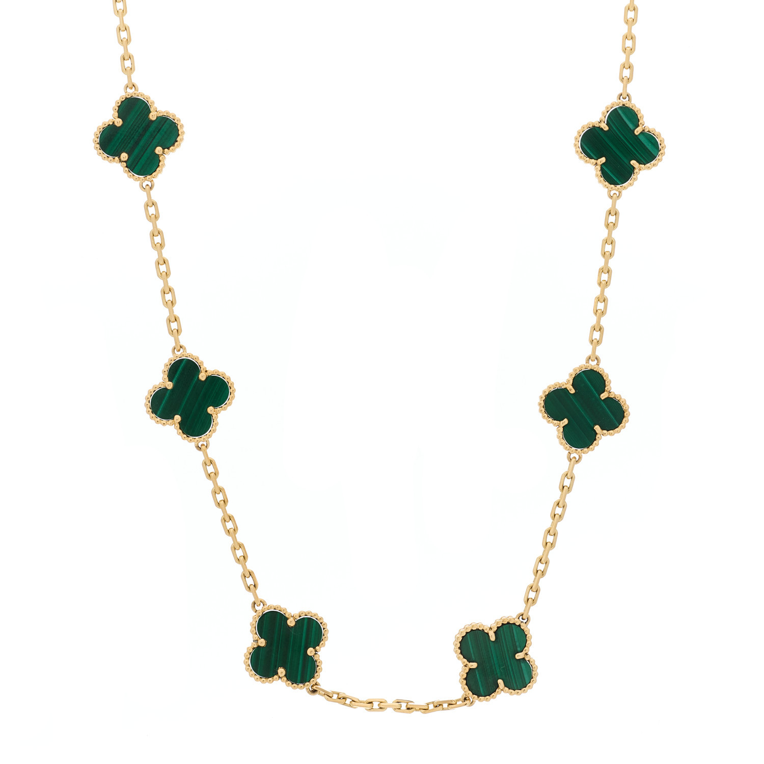 18K Yellow Gold Malachite 10 Motifs Vintage Alhambra Necklace | FASHIONPHILE (US)