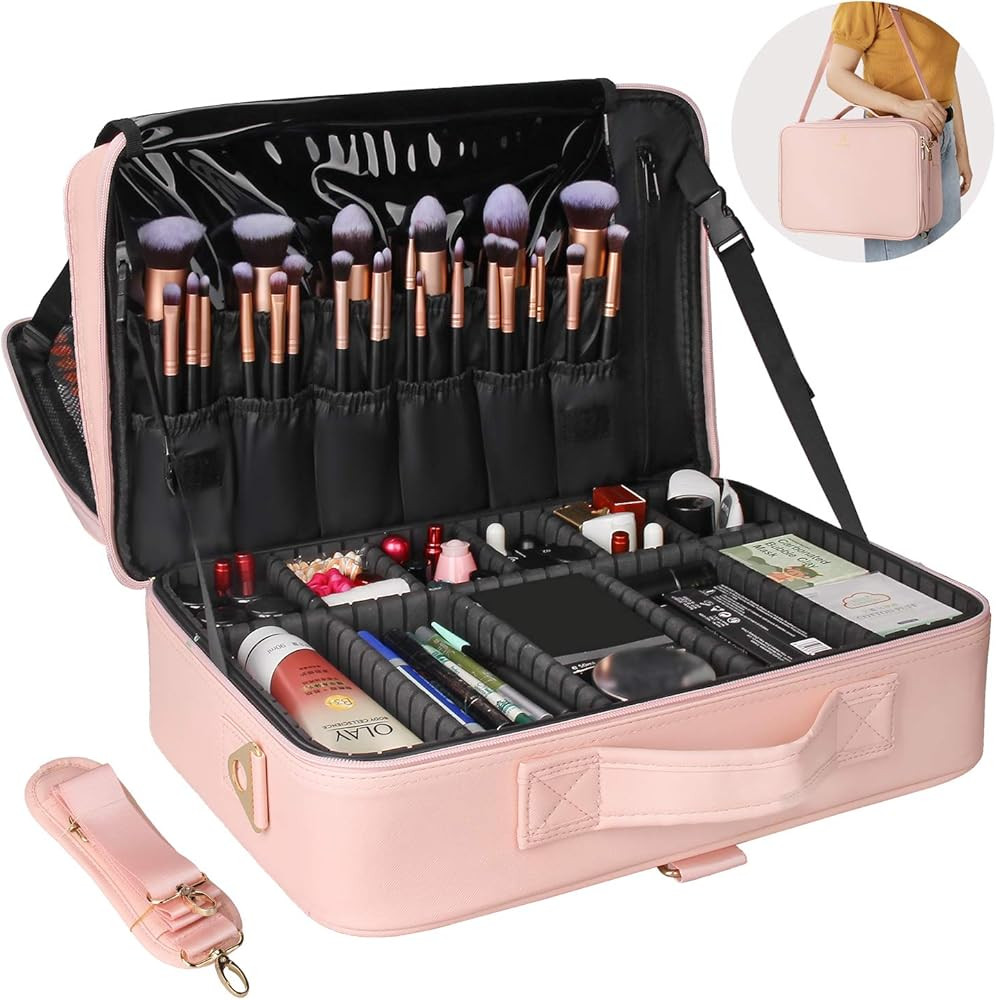 Relavel Travel Makeup Train Case Makeup Cosmetic Case Organizer Portable Artist Storage Bag with ... | Amazon (US)