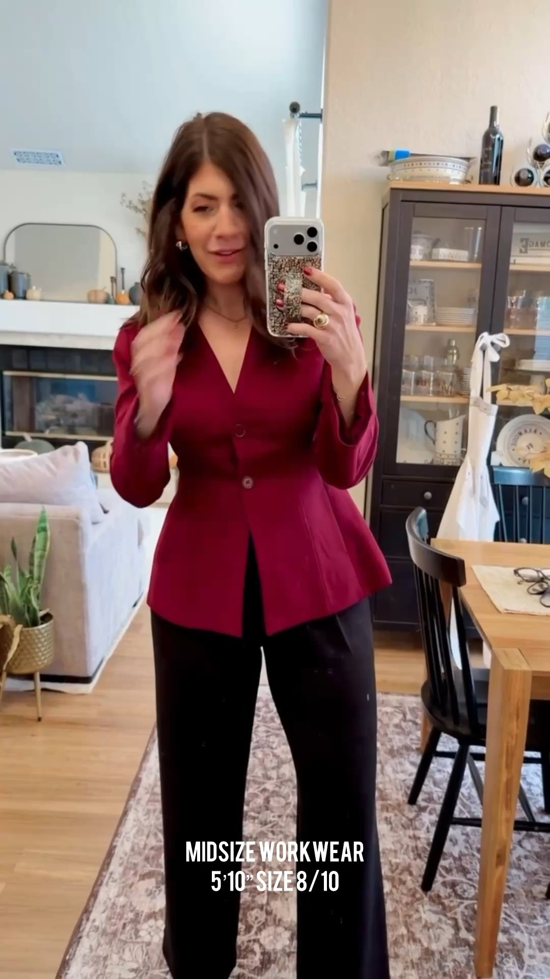 In a medium blazer

fall outfits, midsize workwear, fall workwear, office outfit, business casual outfits, chic office looks, professional style, midsize fashion inspo, everyday work outfits, fall office outfit, affordable workwear, work to weekend looks, affordable workwear, office dress, work dress, fall work wardrobe, fall capsule, loafers, brown, trendy looks, trending,  fall colors, fall style, maroon blazer, black pants

#LTKHoliday #LTKootd #LTKMidsize