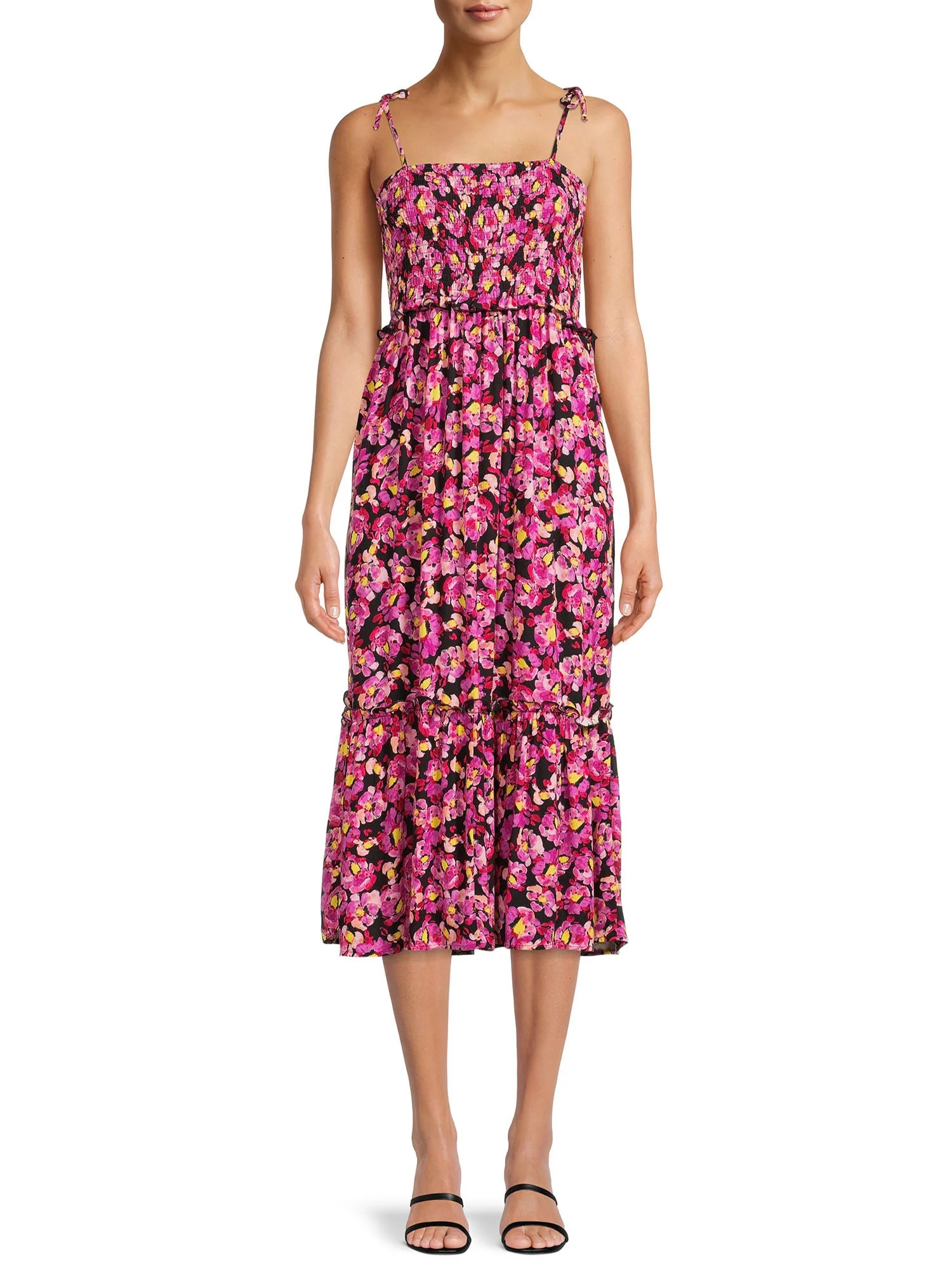 Time and Tru Women's Smocked Tie Shoulder Dress | Walmart (US)