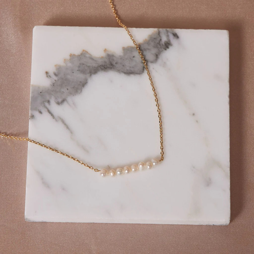 Dainty Pearl Chain Necklace | Nickel and Suede