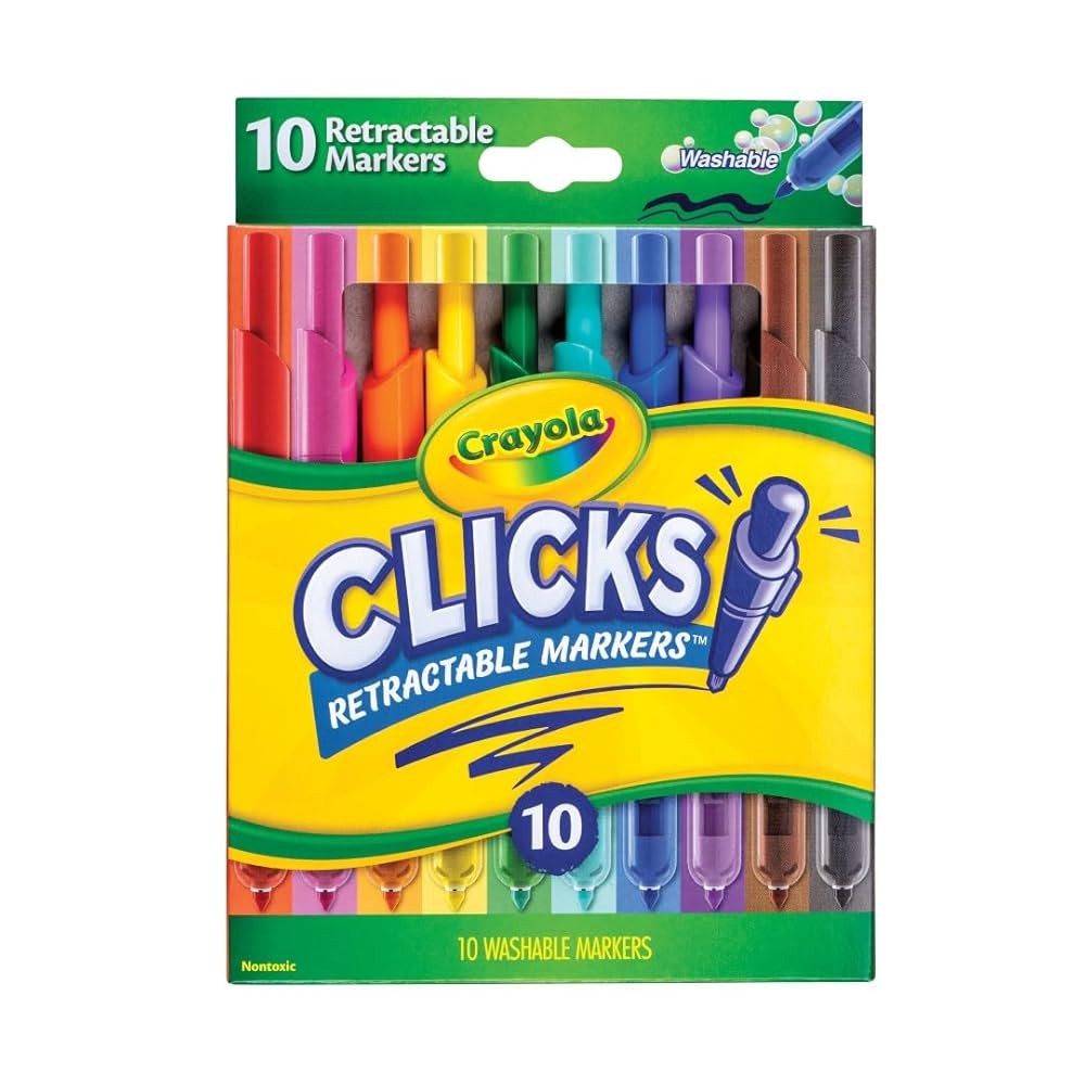 Crayola Clicks Retractable Tip Marker Set for Kids (10ct), Teacher Supplies, Long Lasting Markers... | Amazon (US)