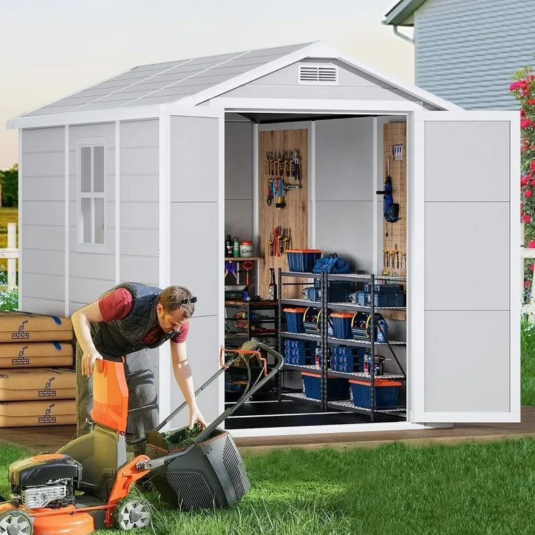 Pipleo Outdoor Storage Shed, 9 x 5.8 FT Resin Shed with Floor, Weather-Resistant Plastic Garden S... | Walmart (US)