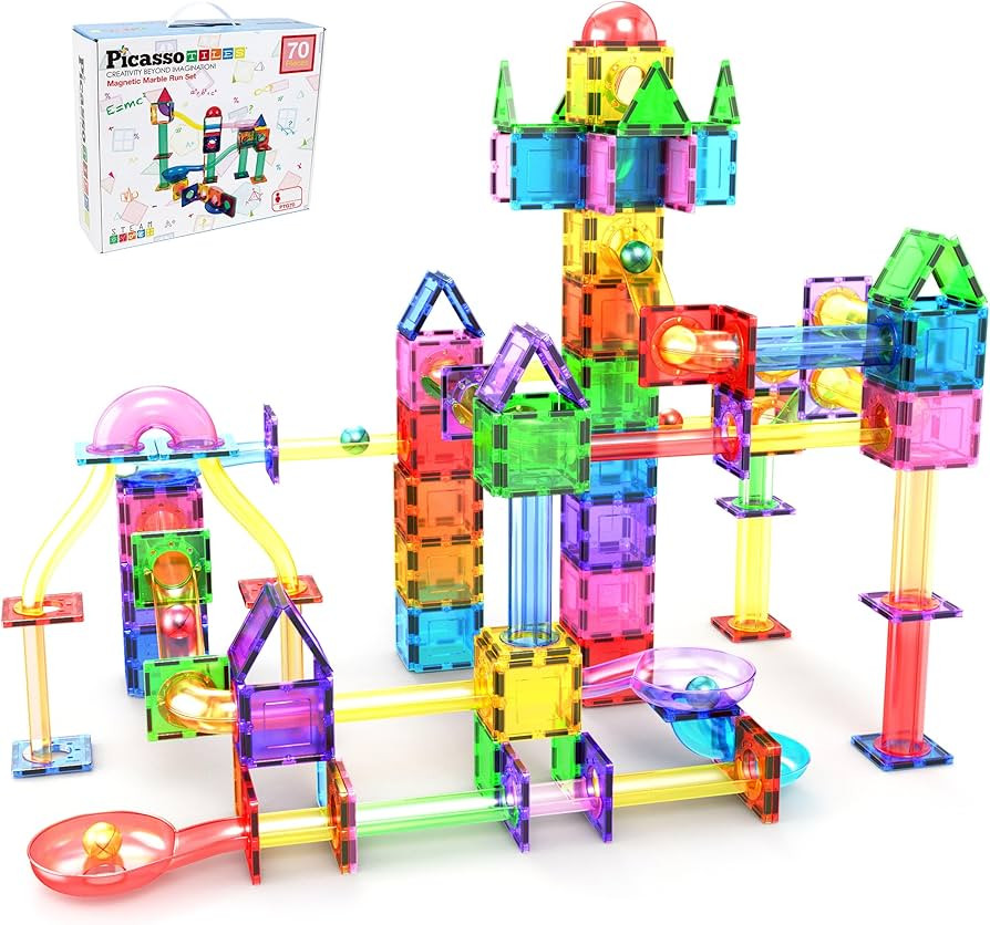 PicassoTiles 70 PCs Marble Run Maze Race Track Magnetic Tiles Magnet Building Block Educational C... | Amazon (US)
