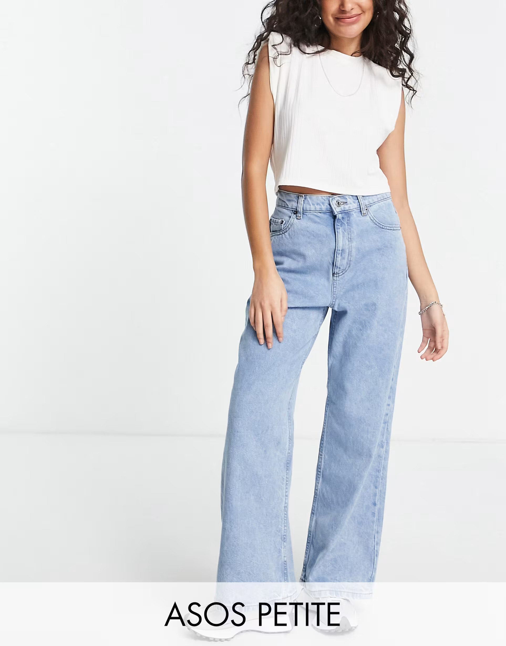 ASOS DESIGN Petite high rise 'relaxed' dad jeans in lightwash | ASOS (Global)