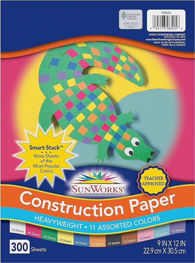 SunWorks Construction Paper, 11 Assorted Colors, 9" x 12", 300 Sheets | Amazon (US)