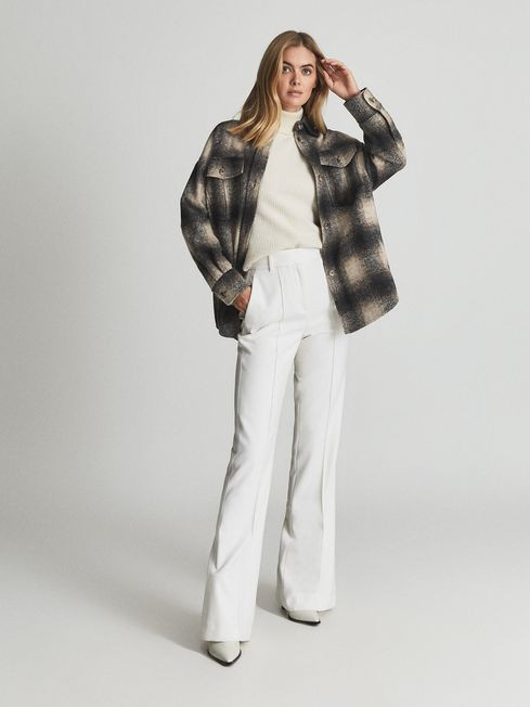 Reiss Mink Emery Checked Flannel Overshirt | Reiss US