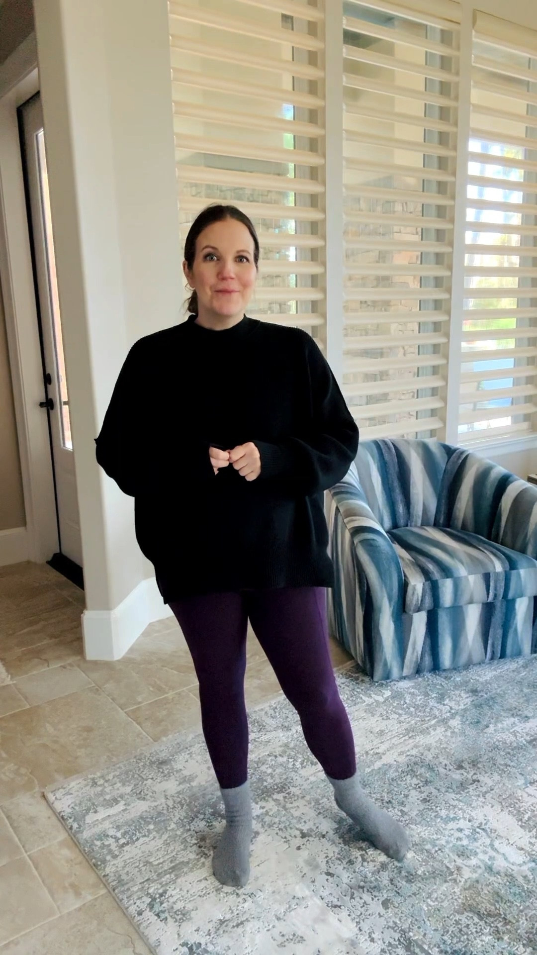 Cozy Loungewear Maternity Outfit for Winter 

Living in comfy neutrals lately, and this has been my go-to winter outfit for staying warm and cozy. I’m wearing a comfy black oversized sweater paired with dark purple maternity leggings with pockets, and the color combo is so cute for everyday wear. I finished the look with soft gray grip socks—perfect for staying comfortable around the house.

The best part? Both the sweater and leggings are on Black Friday sale, making this the perfect time to refresh your loungewear and grab an easy, bump-friendly maternity outfit you’ll want to wear nonstop.

This set works for slow mornings, holiday travel, or lounging at home while still feeling put together.

#LTKCyberWeek #LTKBump #LTKSeasonal