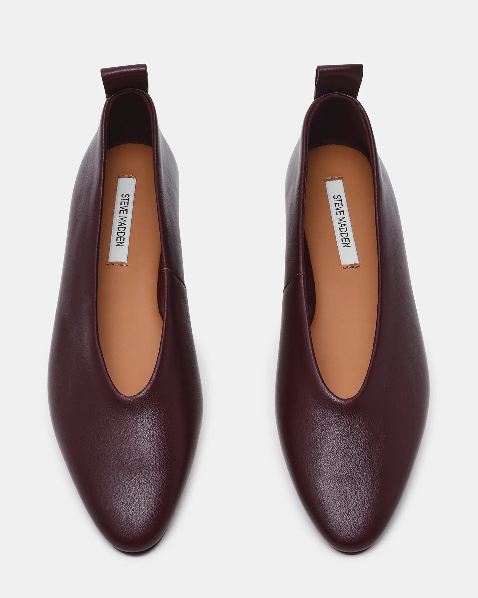 SWANKY Plum Leather Almond-Toe Ballet Women's Flat | Steve Madden (US)