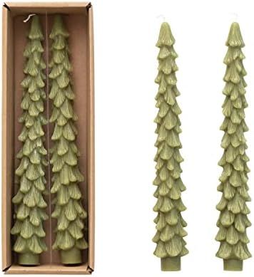 Creative Co-Op Unscented Tree Shaped Taper Candles, Cedar Green, Boxed Set of 2 | Amazon (US)