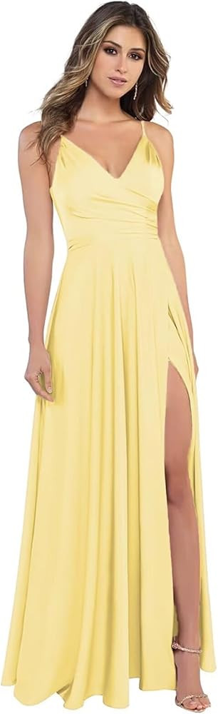 Dymaisei Yellow Satin Dress Yellow Formal Dress Yellow Maxi Dress Yellow Dress Maxi Dresses | Amazon (US)