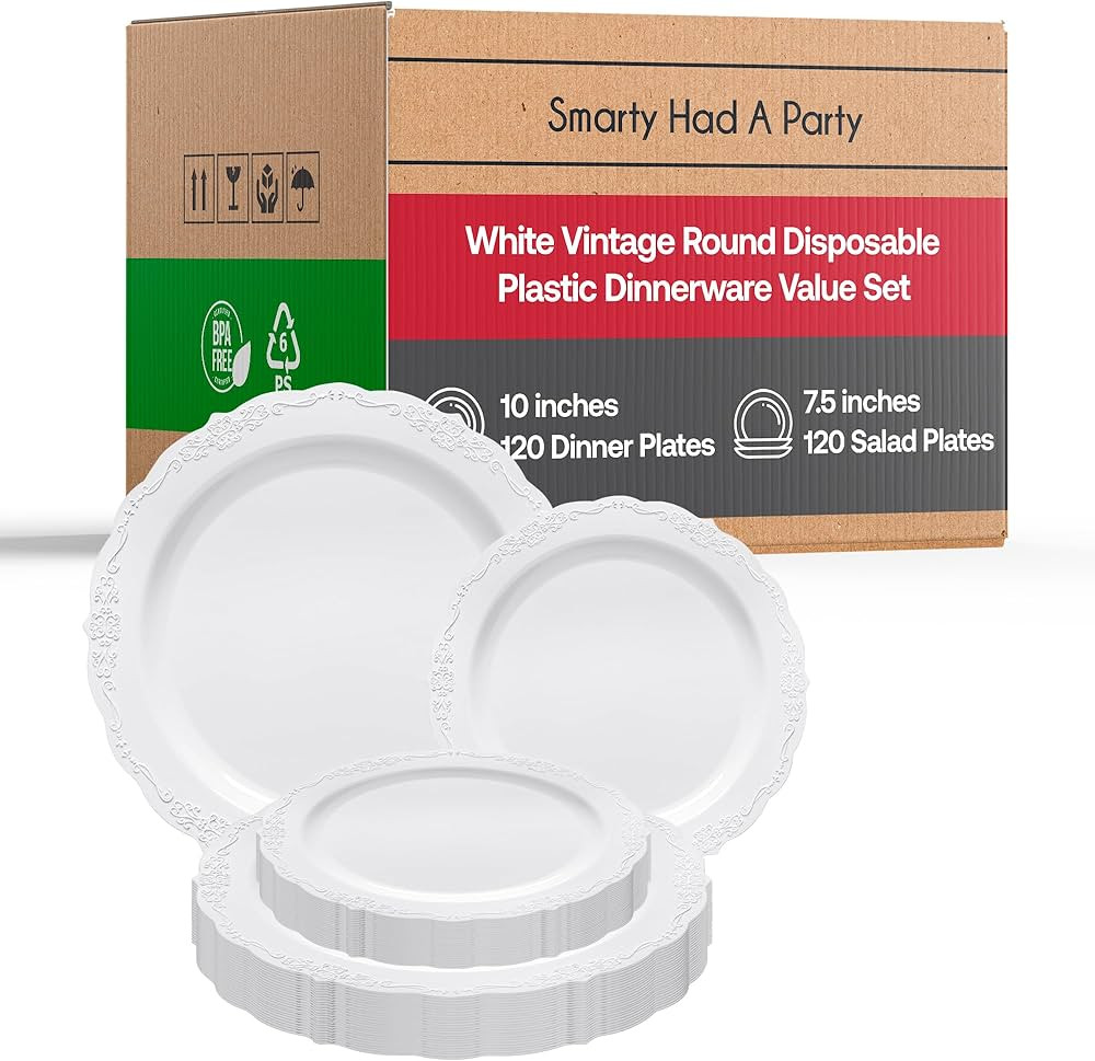 Elegant Plastic Plates, Disposable Dinnerware Sets, Plastic Dinner Plates, Disposable Plates for ... | Amazon (US)