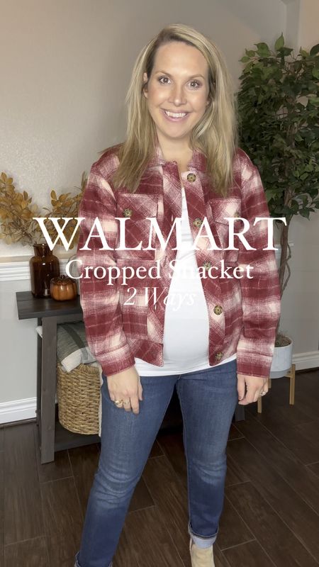 NEW at Walmart!!! Cropped shackets for fall!! They’re $28-$35 and so cute!!! I’m wearing a size small in both and would say they fit TTS. 

Fall outfits, work wear, casual outfit, maternity, jeans, fall boots, Walmart style 

#LTKfindsunder50 #LTKbump #LTKshoecrush