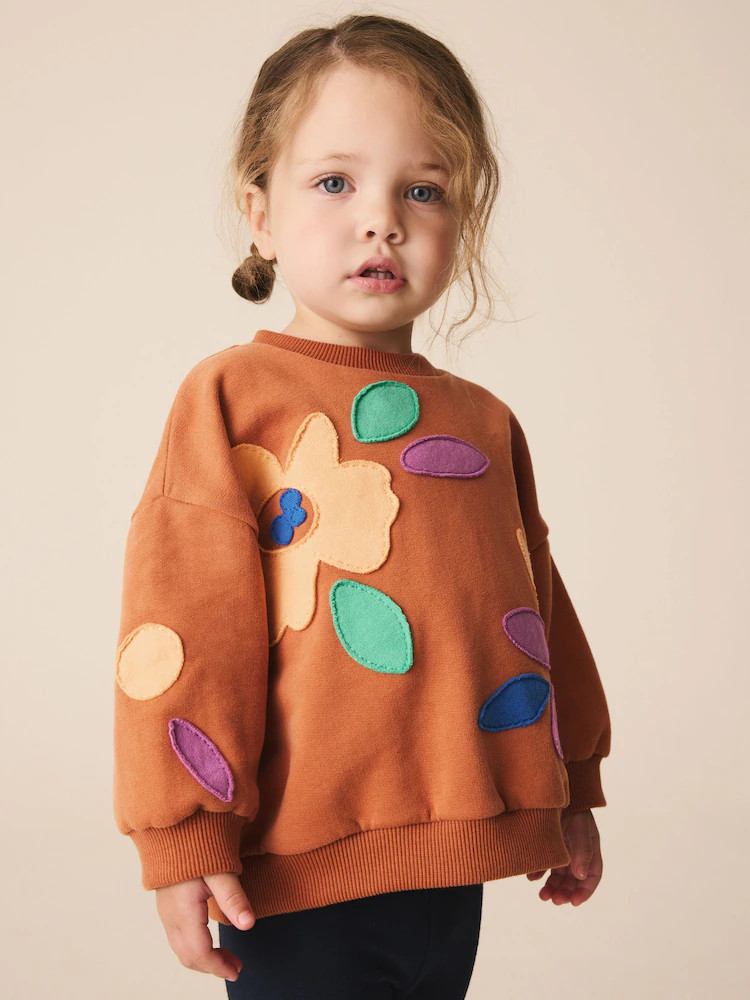 Rust Brown Flowers Crew Neck Sweatshirt (3mths-7yrs) | Next US