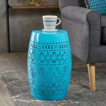 Desert Fields Valley Indoor 12" Lace Cut Iron Side Table, Teal - Walmart.com | Walmart (US)