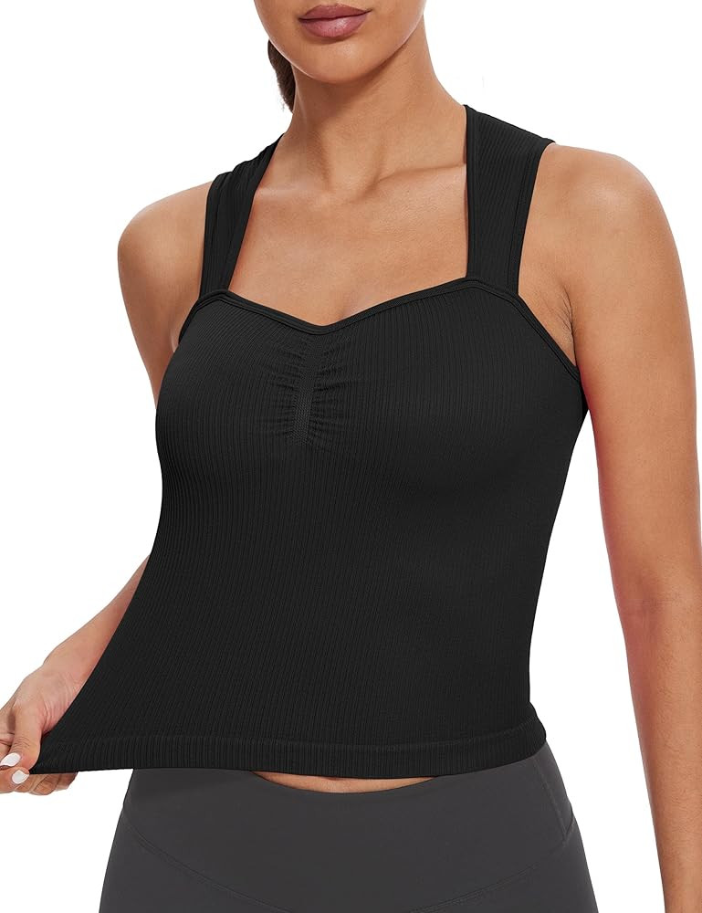 MathCat Seamless Athletic Tank Tops for Women,Ribbed Racerback Crop Tank Top,Square Neck Workout ... | Amazon (US)