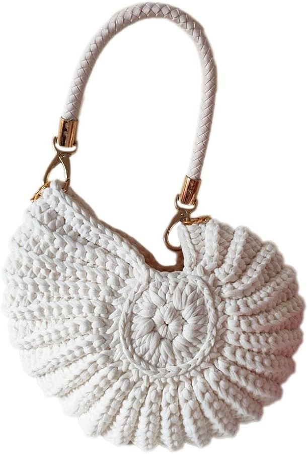 Handmade Crochet Seashell Purse with Pearl Chain Summer Woven Handbag Small Shell Crossbody Beach... | Amazon (US)