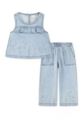 baby ruffle top and denim pant | Belk