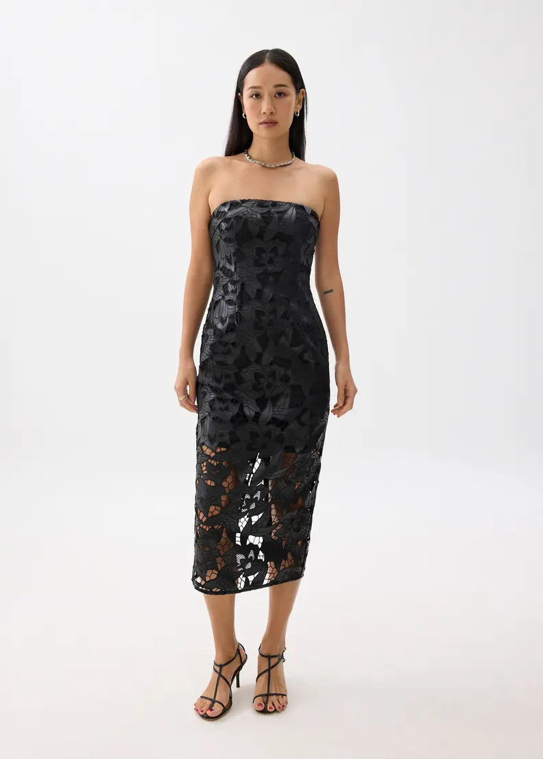 BraFree by LB Vegan Leather Lace Tube Midaxi Dress | LOVEBONITO SINGAPORE PTE LTD