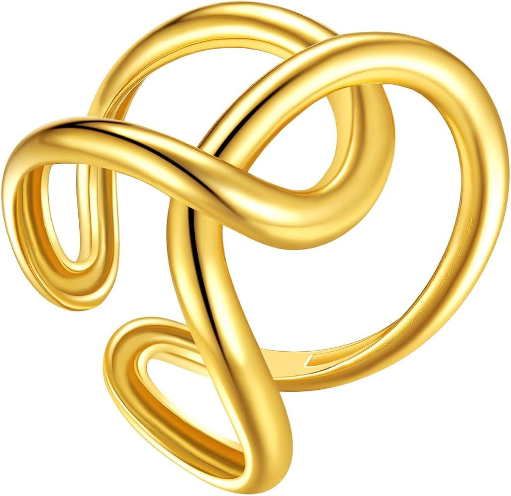 FindChic Gold Ring Braided Crossover Patterned Statement Rings for Women 18K Gold Plated Adjustab... | Amazon (US)