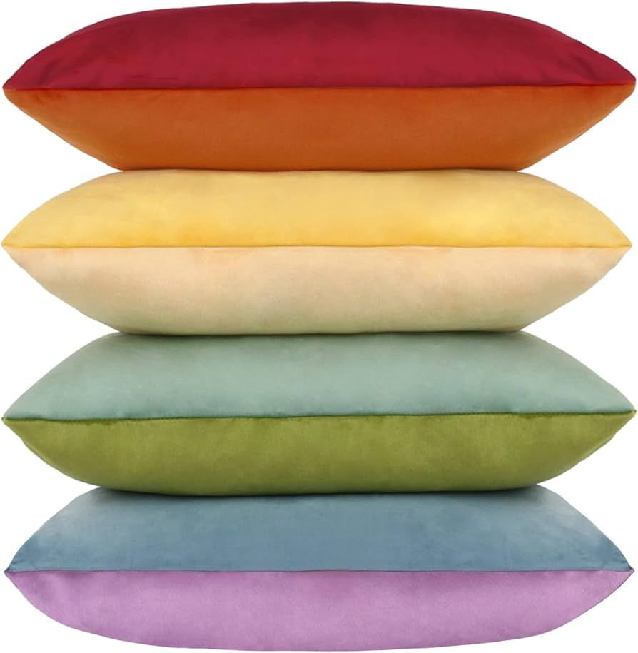 Btyrle Set of 4 Velvet Throw Pillow Covers 18x18 Inch Rainbow Pillowcases Soft Modern Cushion Cov... | Amazon (US)