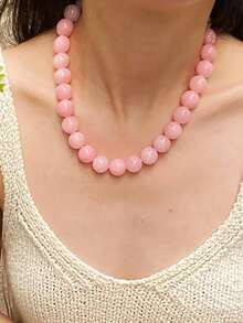 Local1/4pcs 12mm Natural Stone Beaded Necklace, Fashion Dopamine Color Retro Exaggerated Choker, ... | SHEIN