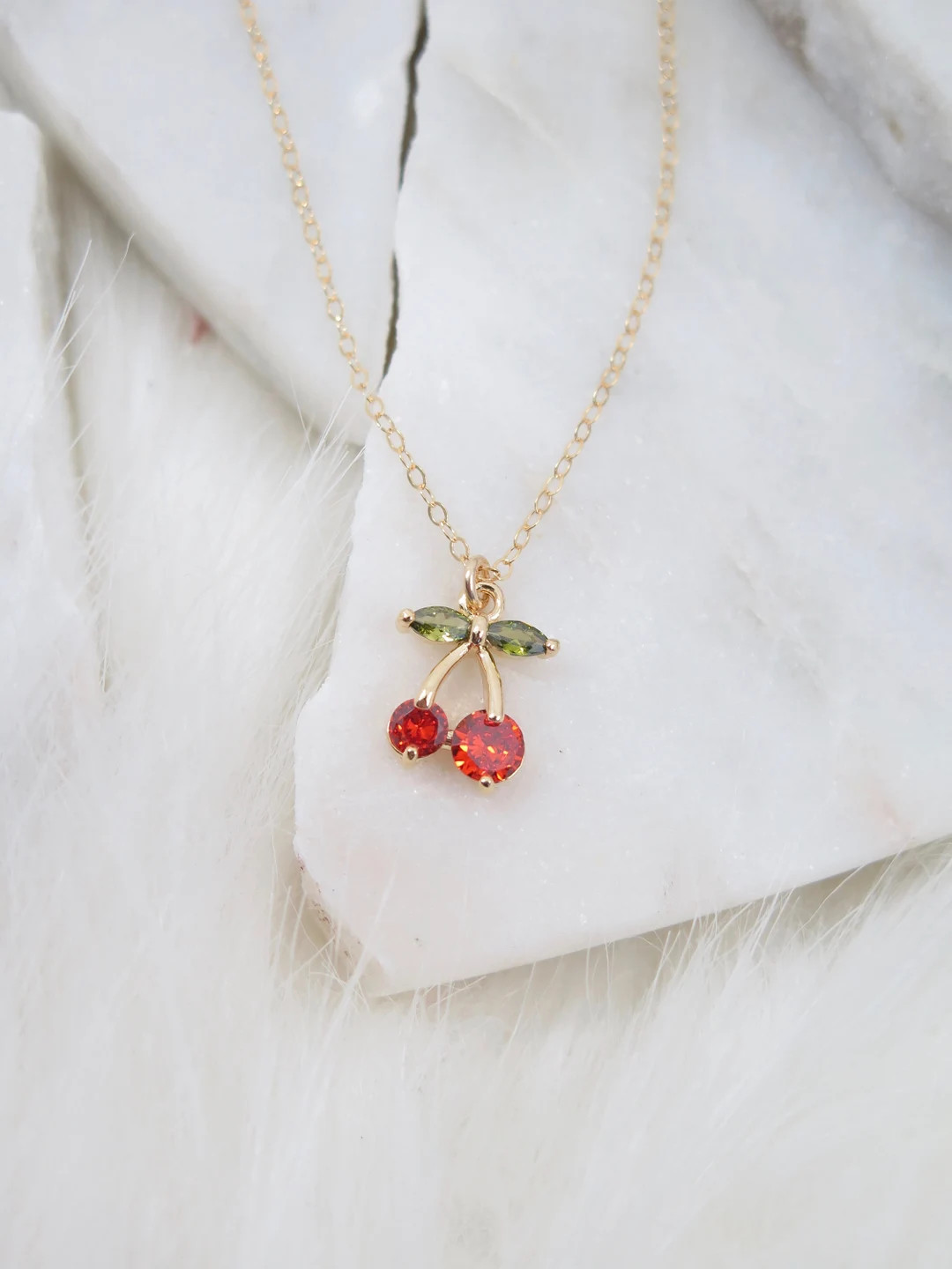 Cherry Gold Necklace, Cherry Charm Necklace, Best Friend Gift, 14K Gold Filled Chain, Gift for He... | Etsy (US)