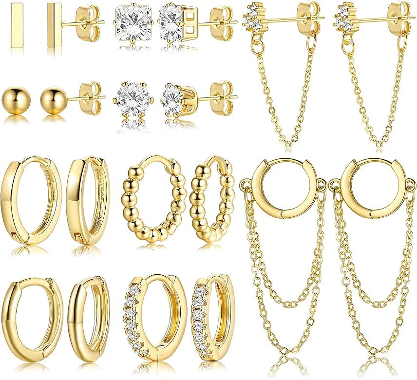 14K Small Gold Plated Hoop Studs Earrings for Women Girls, Fashion Hypoallergenic Dainty Minimali... | Amazon (US)
